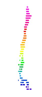 Şili 'nin soyut haritası ülkeyi gökkuşağı renklerinde yatay paralel çizgilerle gösteriyor