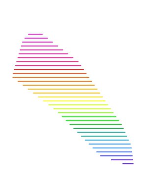 Aruba 'nın soyut haritası ülkeyi gökkuşağı renklerinde yatay paralel çizgilerle gösteriyor