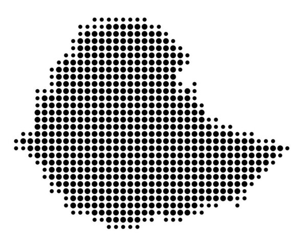 Abstract map of Ethiopia showing the area of the country with a pattern of black circles
