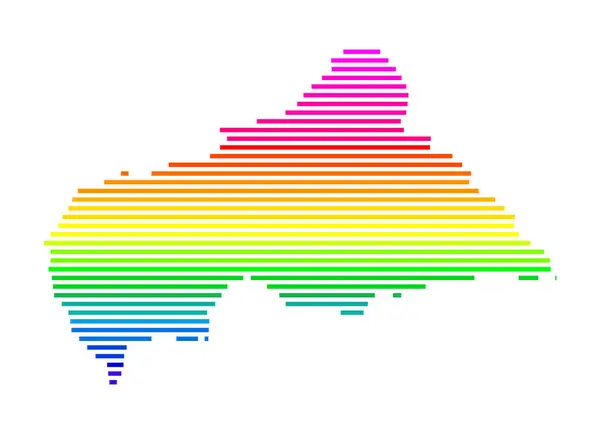 stock vector Abstract map of the Central African Republic showing the country with horizontal parallel lines in rainbow colors