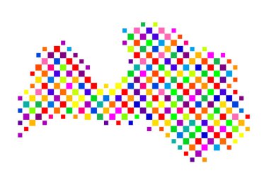 Letonya 'nın soyut haritası satranç tahtası gibi renkli kareler deseni ile