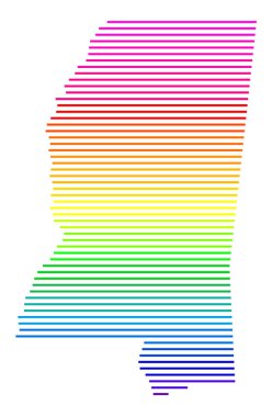 Mississippi Eyaleti Sembol Haritası (Amerika Birleşik Devletleri). Gökkuşağı renklerinde yatay paralel çizgilerle durumu gösteren soyut harita