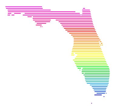 Florida Eyaleti Sembol Haritası (Amerika Birleşik Devletleri). Gökkuşağı renklerinde yatay paralel çizgilerle durumu gösteren soyut harita