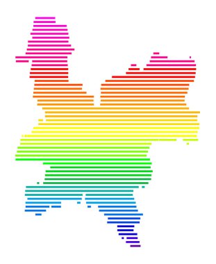 Kirov Bölgesi Sembol Haritası (Rusya). Gökkuşağı renklerinde yatay paralel çizgileri olan durum / eyaleti soyut harita