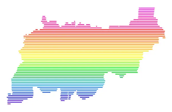 stock vector Symbol Map of the Region Kostroma (Russia). Abstract map showing the state/province with horizontal parallel lines in rainbow colors