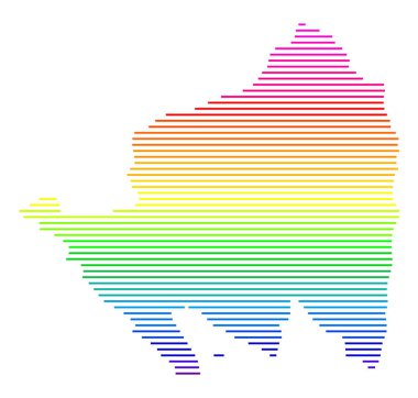 Lampung ili sembol haritası (Endonezya). Gökkuşağı renklerinde yatay paralel çizgileri olan durum / eyaleti soyut harita