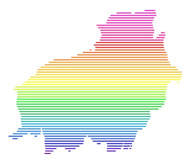 Symbol Map of the Province Kalimantan Tengah (Indonesia). Abstract map showing the state/province with horizontal parallel lines in rainbow colors clipart