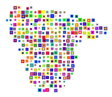 Voronezh Bölgesi Sembol Haritası (Rusya). Şekerler gibi renkli karelerin üst üste bindiği bir durum / eyaleti gösteren soyut harita