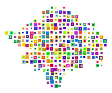 Symbol Map of the Province Sumatera Selatan (Indonesia). Abstract map showing the state/province with a pattern of overlapping colorful squares like candies clipart