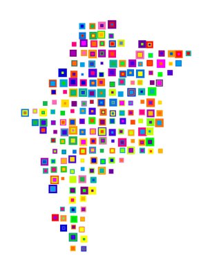 Devlet Maranhao Sembol Haritası (Brezilya). Şekerler gibi renkli karelerin üst üste bindiği bir durum / eyaleti gösteren soyut harita