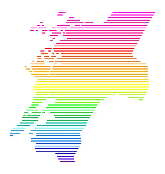 stock vector Symbol Map of the County Nord-Trondelag (Norway). Abstract map showing the state/province with horizontal parallel lines in rainbow colors