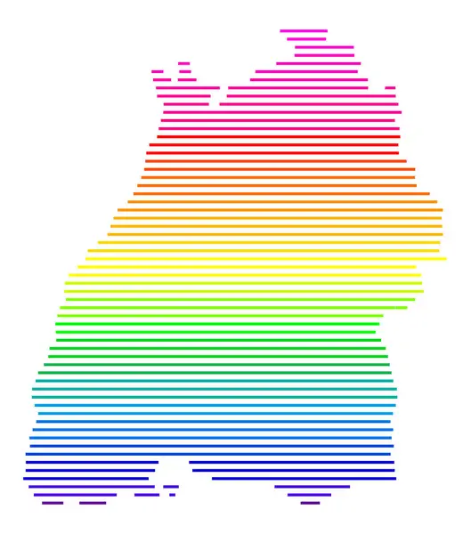 stock vector Symbol Map of the State Baden-Wuerttemberg (Germany). Abstract map showing the Bundesland with horizontal parallel lines in rainbow colors