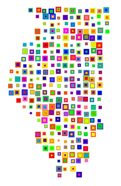 Stock vector Symbol Map of the State Illinois (United States of America). Abstract map showing the state with a pattern of overlapping colorful squares like candies