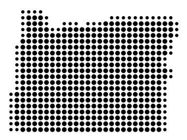 Oregon Eyaleti Sembol Haritası (Amerika Birleşik Devletleri) eyaleti siyah daireler şeklinde gösteriyor