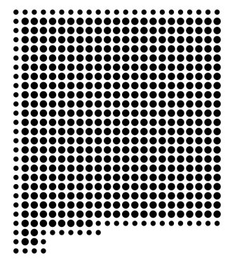 New Mexico Eyaleti 'nin (Amerika Birleşik Devletleri) sembol haritası eyaleti siyah daireler şeklinde gösteriyor