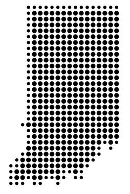 Indiana Eyaleti Sembol Haritası (Amerika Birleşik Devletleri) eyaleti siyah daireler şeklinde gösteriyor