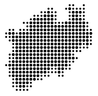 Bundesland Nordrhein-Westfalen (Almanya) sembol haritası eyalet / eyaleti siyah daireler şeklinde gösteriyor
