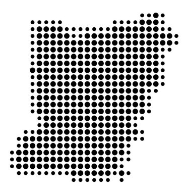 Ayrılış Mayenne (Fransa) sembol haritası, eyalet / eyaleti siyah daireler şeklinde gösteriyor