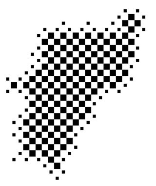 KwaZulu-Natal ili Sembol Haritası (Güney Afrika). Satranç tahtası gibi siyah ve beyaz karelerden oluşan bir durum / eyaleti gösteren soyut harita