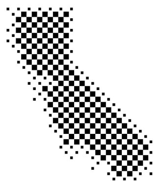 Kaliforniya Eyaleti Sembol Haritası (Amerika Birleşik Devletleri). Satranç tahtası gibi siyah ve beyaz karelerden oluşan bir deseni gösteren soyut bir harita