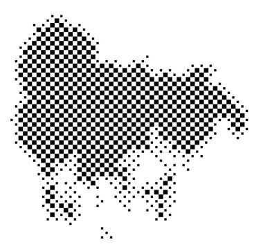 Güney Gyeongsang (Güney Kore) sembol haritası. Satranç tahtası gibi siyah ve beyaz karelerden oluşan bir durum / eyaleti gösteren soyut harita