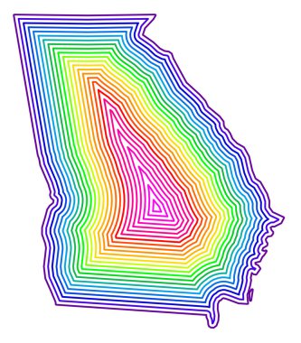 Symbol Map of the State Georgia (United States of America) showing the contour of the state buffered inside in rainbow colors clipart