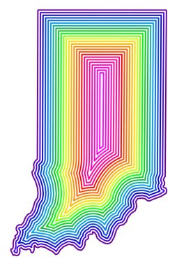 Symbol Map of the State Indiana (United States of America) showing the contour of the state buffered inside in rainbow colors clipart