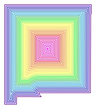 New Mexico Eyaleti 'nin (Amerika Birleşik Devletleri) sembol haritası gökkuşağı renkleri içinde tamponlanmış devlet hatlarını gösterir