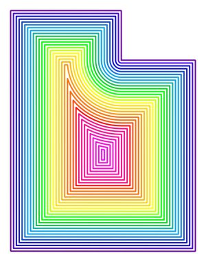 Utah Devleti 'nin (Amerika Birleşik Devletleri) sembol haritası gökkuşağı renklerinde devletin çevresinin tamponlandığını gösteriyor