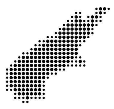 Bölgesel Konsey 'in Sembol Haritası Canterbury (Yeni Zelanda) eyaleti siyah daireler şeklinde gösteriyor