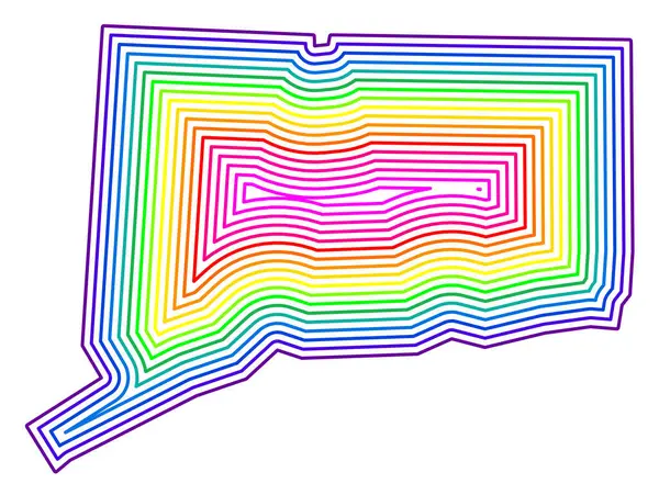 stock vector Symbol Map of the State Connecticut (United States of America) showing the contour of the state buffered inside in rainbow colors