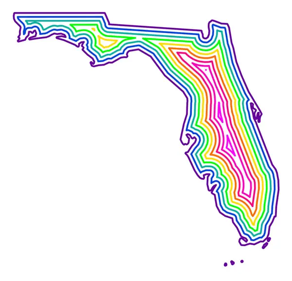 Stock vector Symbol Map of the State Florida (United States of America) showing the contour of the state buffered inside in rainbow colors