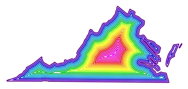 stock vector Symbol Map of the State Virginia (United States of America) showing the contour of the state buffered inside in rainbow colors