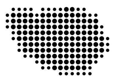 Başkent Gwangju 'nun (Güney Kore) sembol haritası eyalet / eyaleti siyah daireler şeklinde gösteriyor