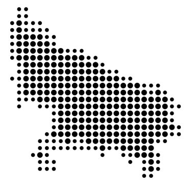 Devletin sembol haritası Uttar Pradesh (Hindistan) siyah daireler ile eyalet / eyaleti gösteriyor