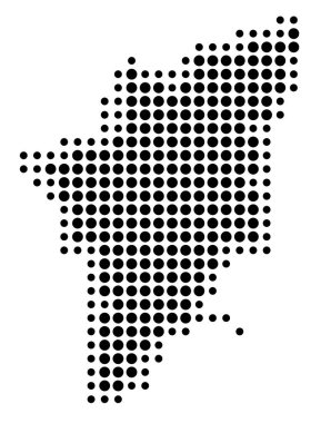 Devletin sembol haritası Tamil Nadu (Hindistan) eyalet / eyaleti siyah daireler şeklinde gösteriyor