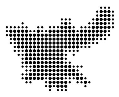 Eyalet Jharkhand (Hindistan) sembol haritası siyah daireler ile eyalet / eyaleti gösteriyor