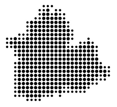 İl Sevilla 'nın (İspanya) sembol haritası, eyalet / eyaleti siyah daireler şeklinde gösteriyor