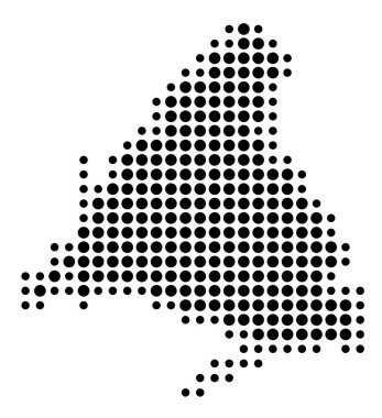 İl Madrid 'in (İspanya) sembol haritası, eyalet / eyaleti siyah daireler şeklinde gösteriyor