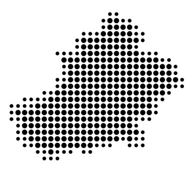 Özerk Bölgenin Sembol Haritası Xinjiang (Çin Halk Cumhuriyeti) devleti / eyaleti siyah daireler şeklinde gösteriyor