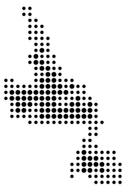 Eyaletin Newfoundland ve Labrador (Kanada) sembol haritası siyah daireler ile eyalet / eyaleti gösteriyor