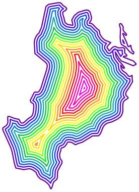 Uppsala İlçesi Sembol Haritası (İsveç) gökkuşağı renkleriyle içeriden tamponlanan eyalet / vilayet dış hatlarını gösterir