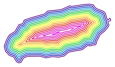 Jeju Vilayeti 'nin (Güney Kore) sembol haritası gökkuşağı renkleriyle içerisine tamponlanmış eyalet / vilayet hatlarını gösteriyor