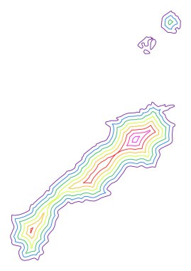 Symbol Map of the Prefecture Shimane (Japan) showing the contour of the state/province buffered inside in rainbow colors clipart