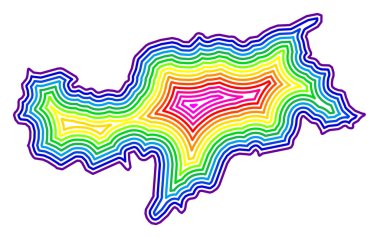 İl Bozen 'in (İtalya) sembol haritası gökkuşağı renginde tamponlanmış eyalet / ilin dış hatlarını gösteriyor