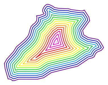 Imperia Eyaleti 'nin (İtalya) sembol haritası gökkuşağı renginde tamponlanmış devlet / vilayetin dış hatlarını gösteriyor