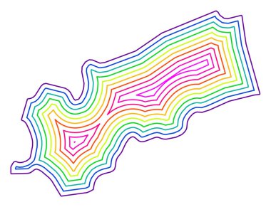 Ascoli Piceno ili sembol haritası (İtalya) içinde gökkuşağı renkleriyle tamponlanmış devlet / vilayetin dış hatlarını gösterir