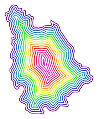 Symbol Map of the Departement Vienne (France) showing the contour of the state/province buffered inside in rainbow colors clipart