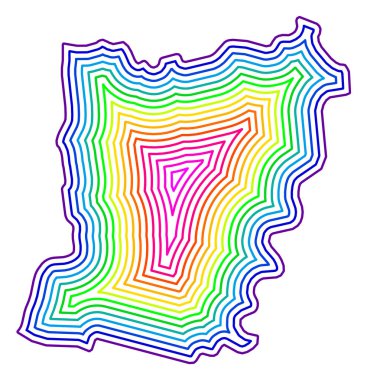 Symbol Map of the Departement Mayenne (France) showing the contour of the state/province buffered inside in rainbow colors clipart