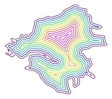 Ayrılış Loire-Atlantik Sembol Haritası (Fransa) gökkuşağı renkleriyle içerideki devlet / vilayetin sınırlarını gösteriyor